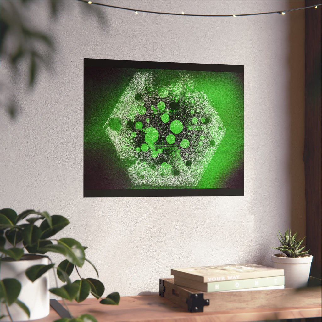 Abstract Neon Green Hexagon Matte Poster — Geometric Sci‑Fi Wall Art