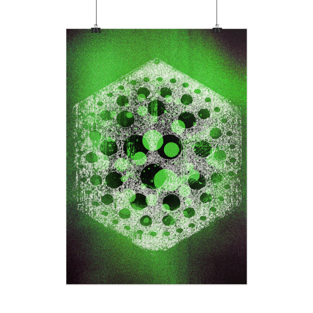 Abstracte groene zeshoekige poster — Geometrische sciencefiction muurdecoratie 