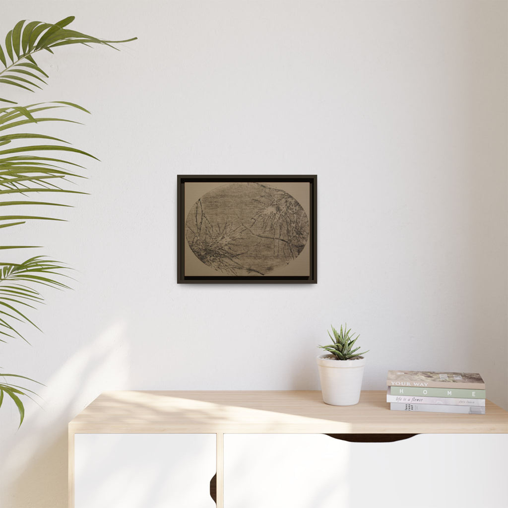 Ingelijste matte canvas kunst, nr. 04 — Reproductie van een houtsnijwerk van Twin Tree (Zwart &amp; Ezelbruin) 