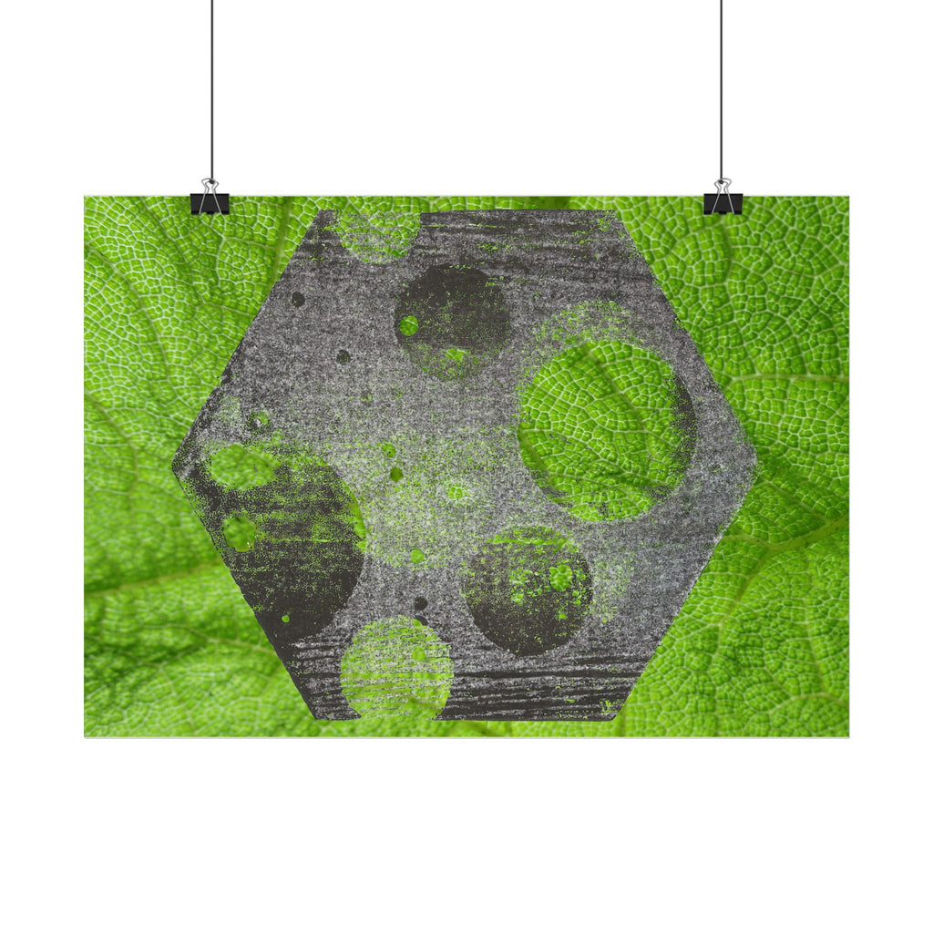 Abstracte groene zeshoekige poster — Moderne geometrische muurdecoratie 