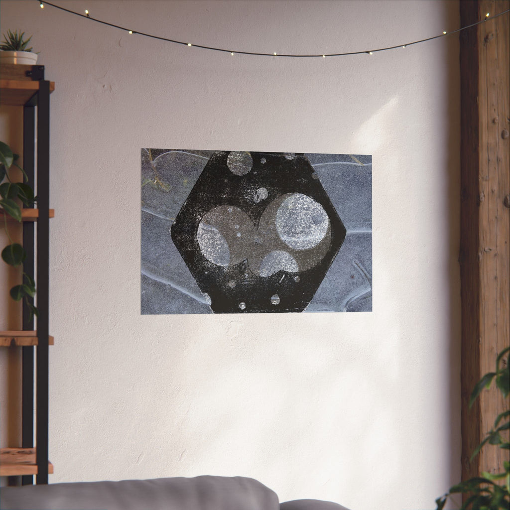 Abstract Hexagon Planet Matte Poster — Industrial Black & Gray Wall Art