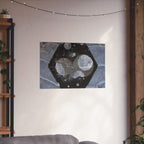 Abstract Hexagon Planet Matte Poster — Industrial Black & Gray Wall Art