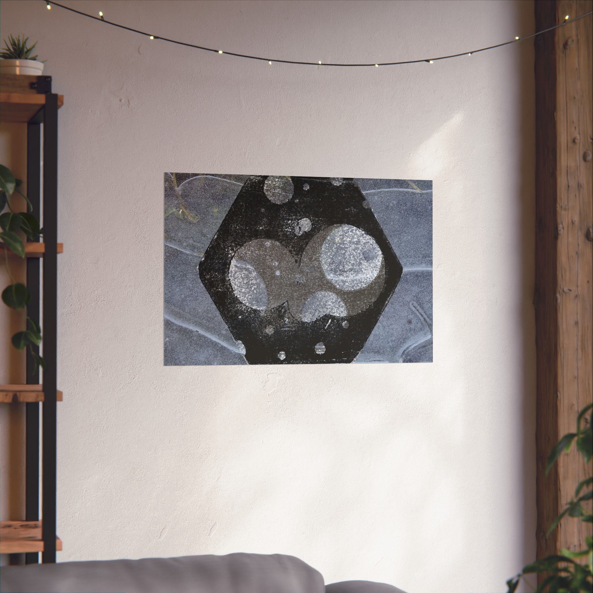 Abstract Hexagon Planet Matte Poster — Industrial Black & Gray Wall Art