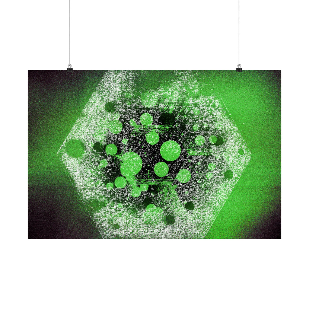 Abstract Neon Green Hexagon Matte Poster — Geometric Sci‑Fi Wall Art