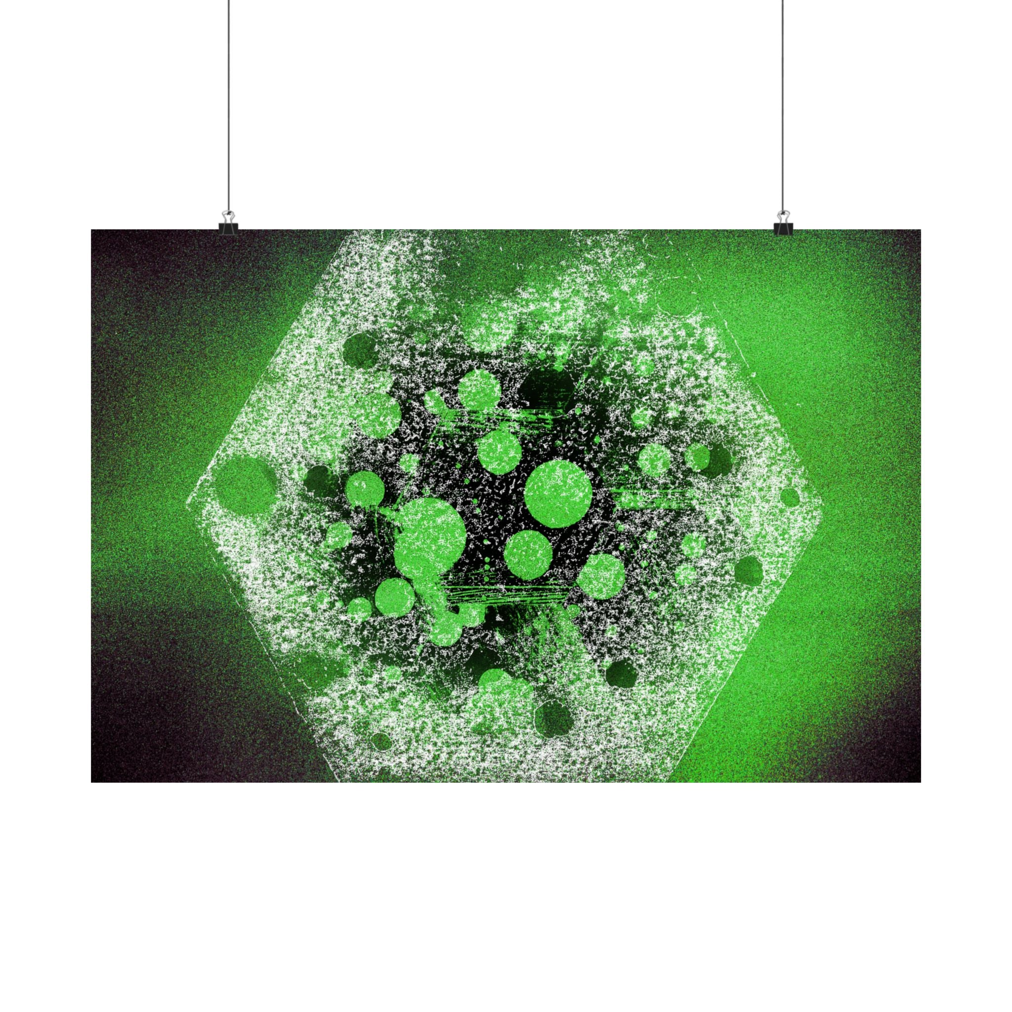 Abstract Neon Green Hexagon Matte Poster — Geometric Sci‑Fi Wall Art