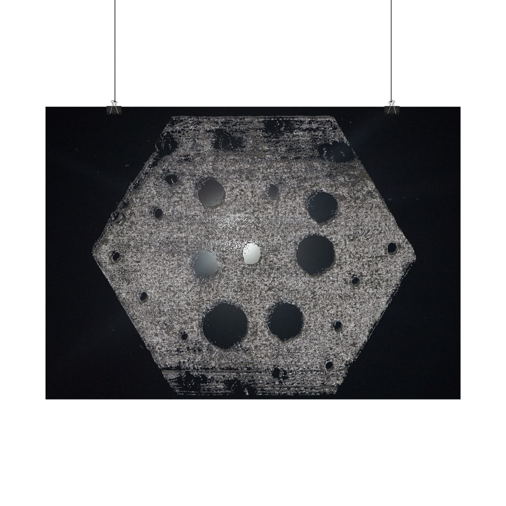 Abstracte zeshoekige poster — Minimalistische horizontale wanddecoratie in zwart-grijs 