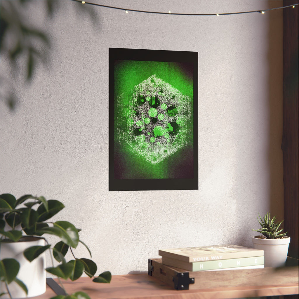Green Hexagon Abstract Poster — Neon Geometric Art Matte Vertical Print