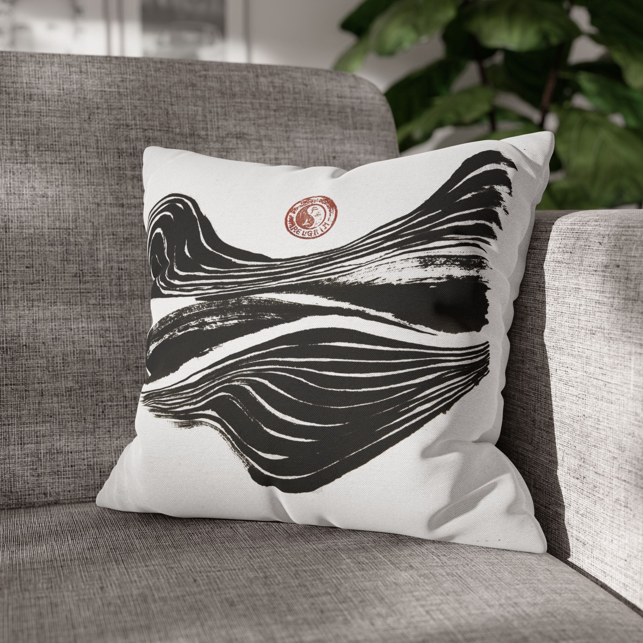 Abstract Zen Brushstroke Pillowcase — Minimalist Black & White Decorative Pillow