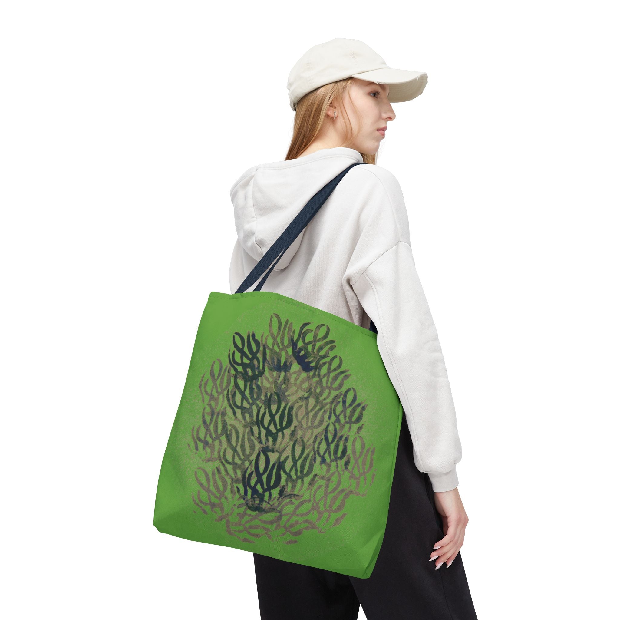 Green Abstract Coral Tote Bag – Ocean-Inspired All-Over Print Tote