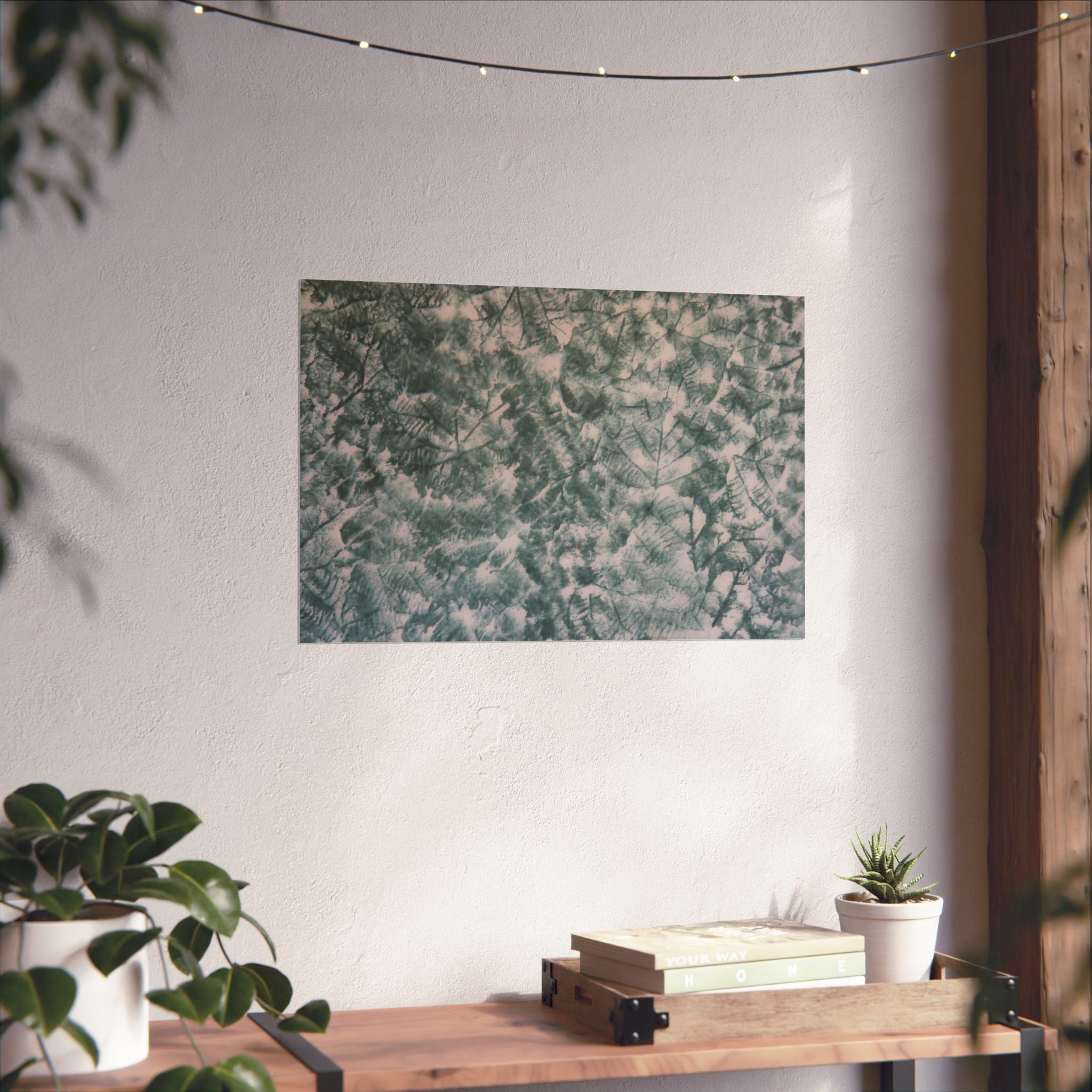 Poster met botanische textuur en matte afwerking — Horizontaal wanddecoratie met groen bladpatroon 