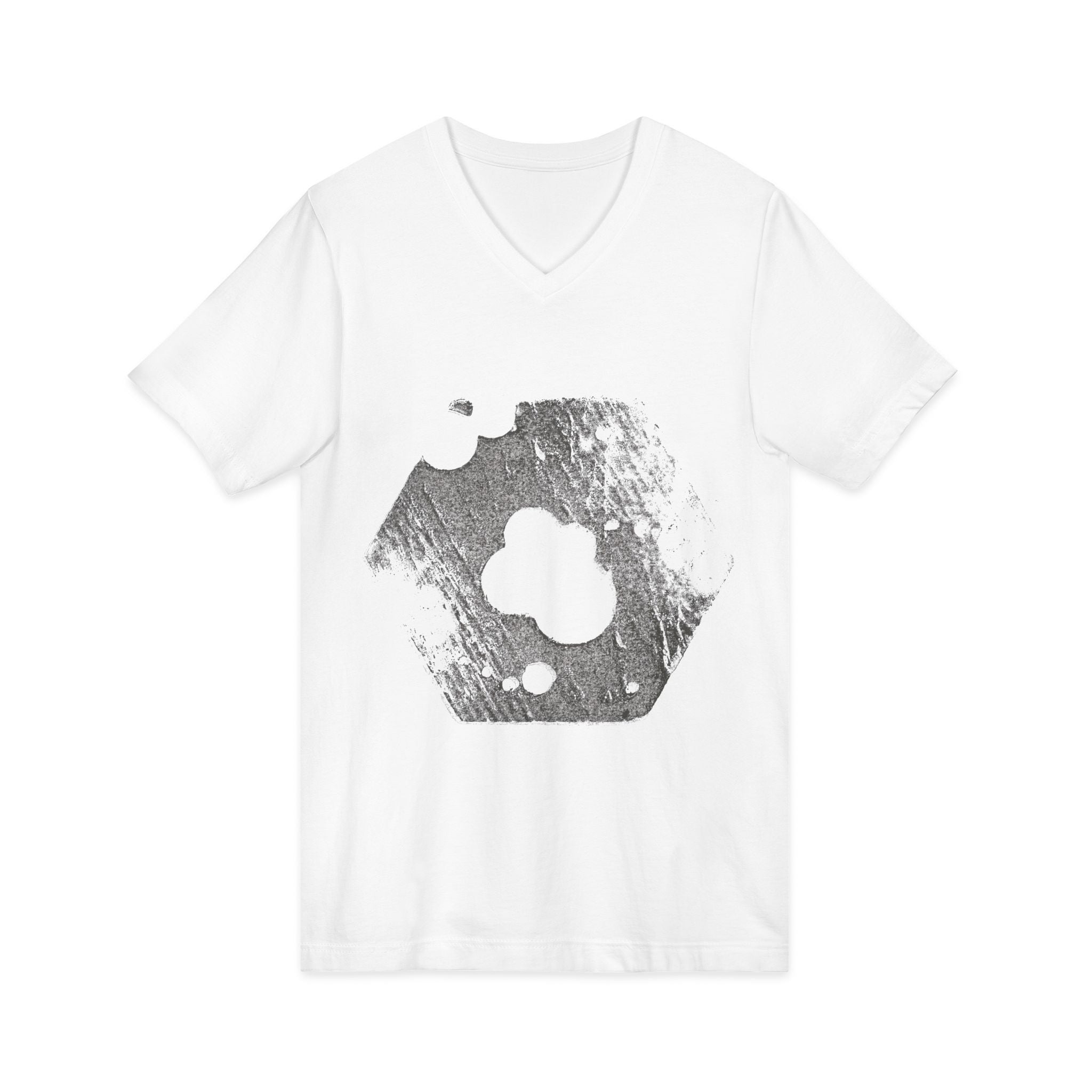 Hex Moon Graphic Tee Design Hex07 — Een vintage T-shirt met V-hals en een verweerde Space Cheese-look, geïnspireerd op astronomie.