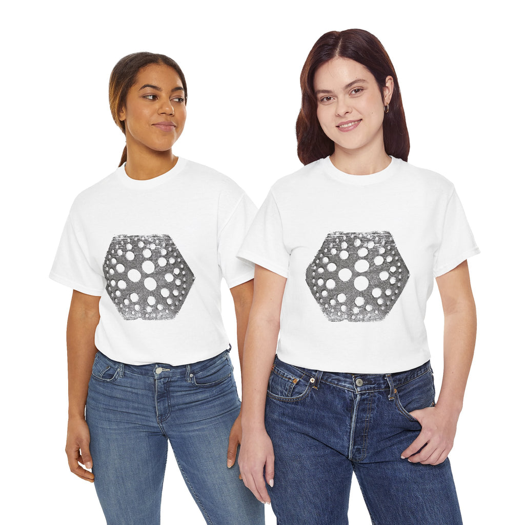 Hexagon Circles Graphic Tee — Digital Manual Print Art