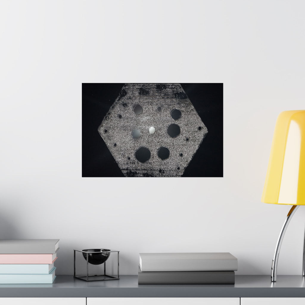 Abstract Hexagon Poster — Minimal Black & Gray Matte Horizontal Wall Art