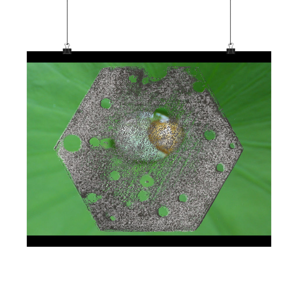 Abstracte zeshoekige metalen textuurposter | Matte horizontale poster, groene organische achtergrond 