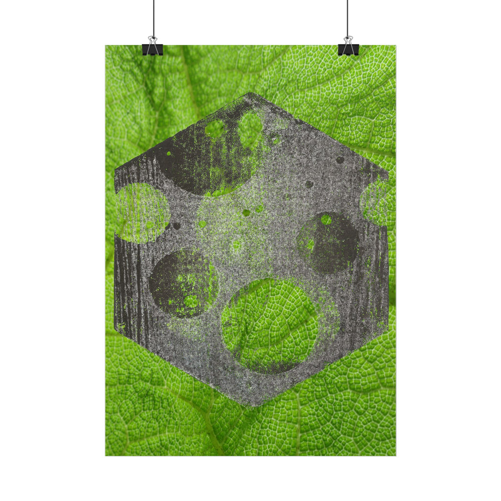 Geometric Moon Hex Poster — Grunge Green Vertical Art Print