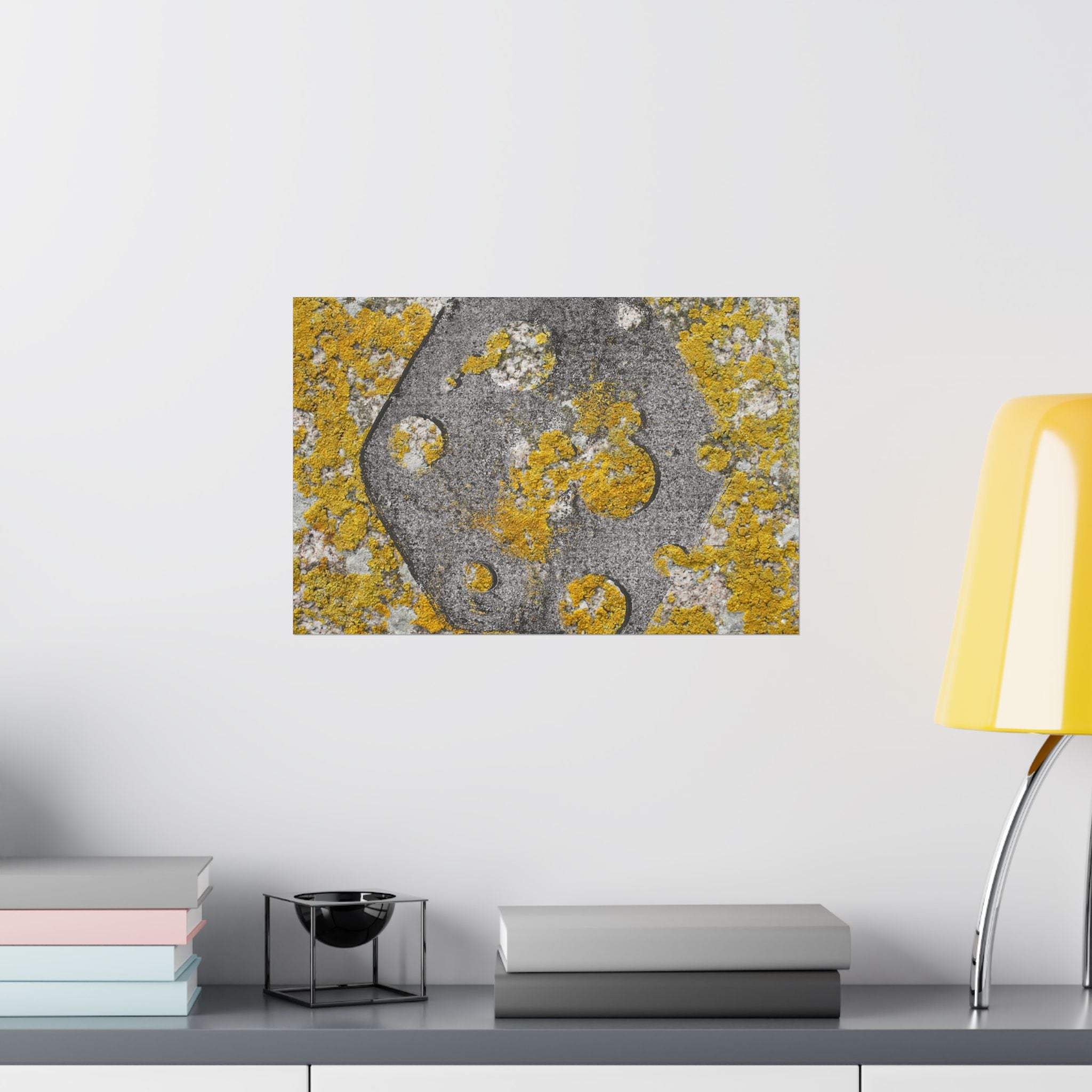 Abstracte poster met korstmosstructuur en matte afwerking — Geel &amp; Grijs Botanische Muurdecoratie 