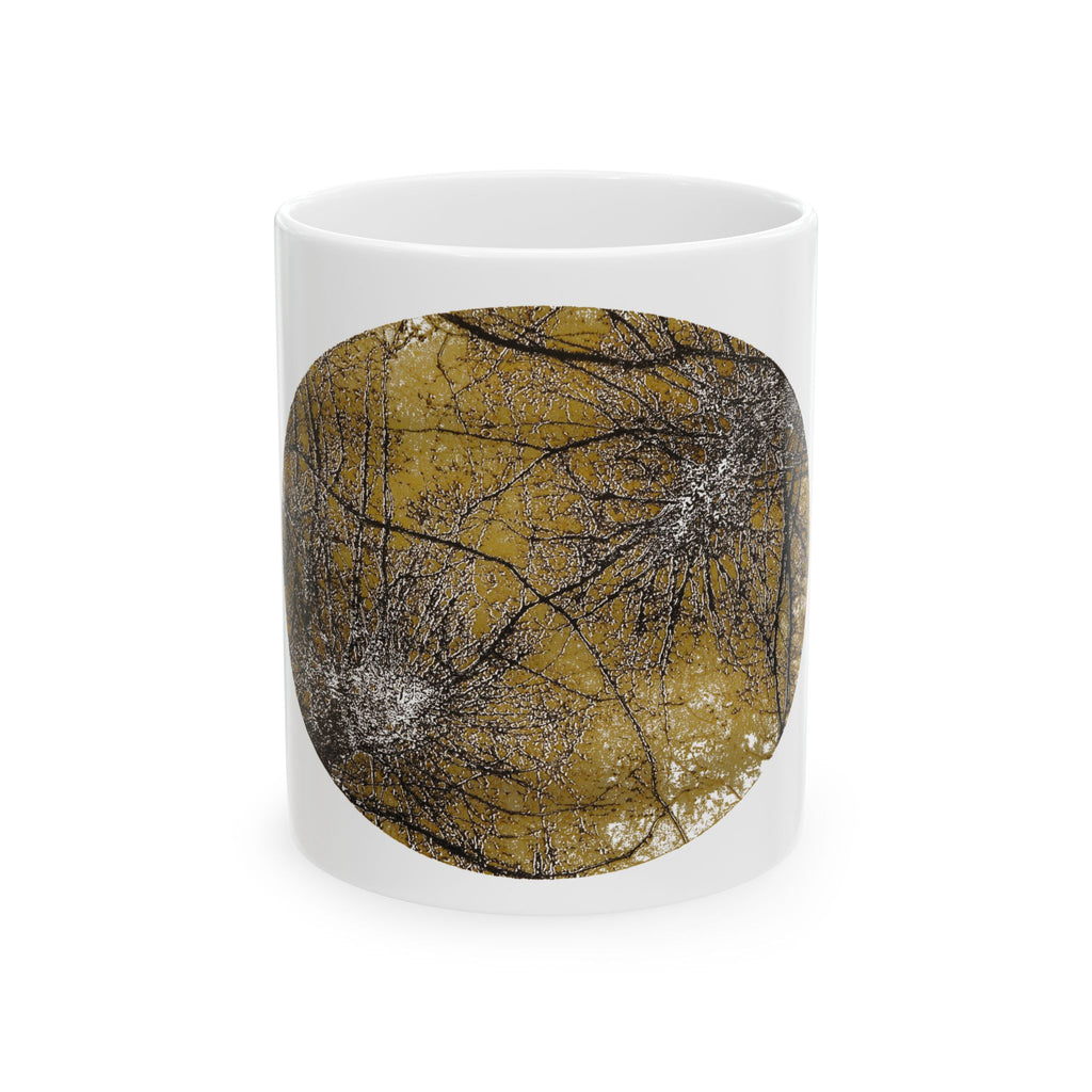 Abstracte keramische mok met gouden penseelstreken — Moderne artistieke beker