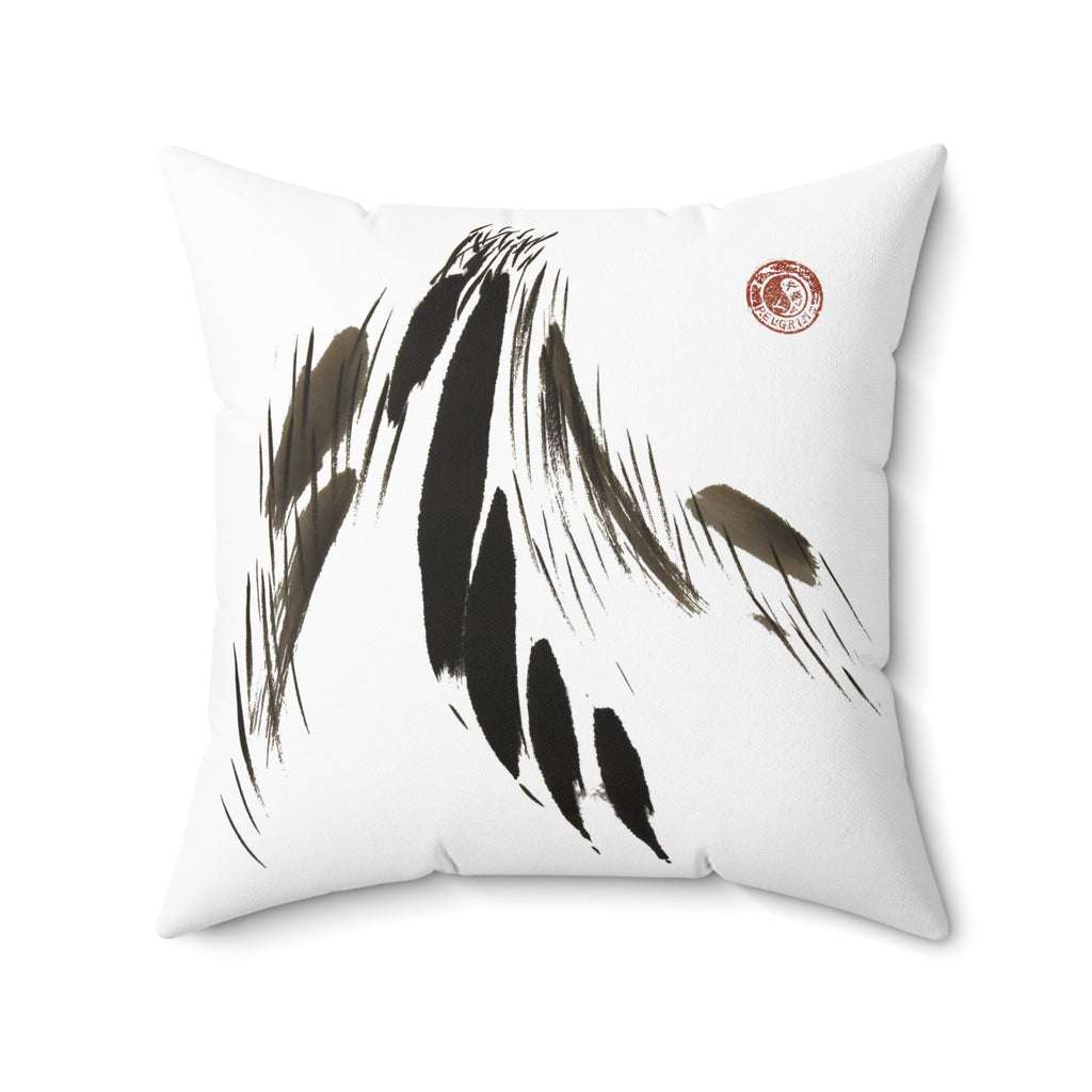 Minimalistisch decoratief kussen met inktpenseel en veren. 