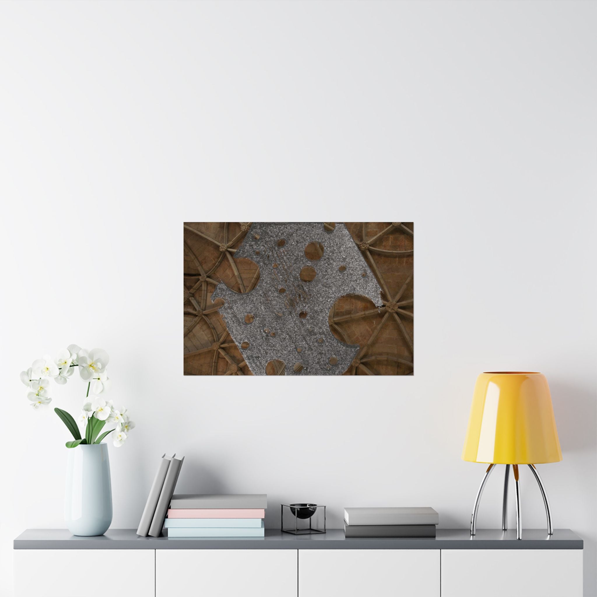 Matte horizontale poster — Horizontale kunst met metalen textuur van een kathedraalplafond 