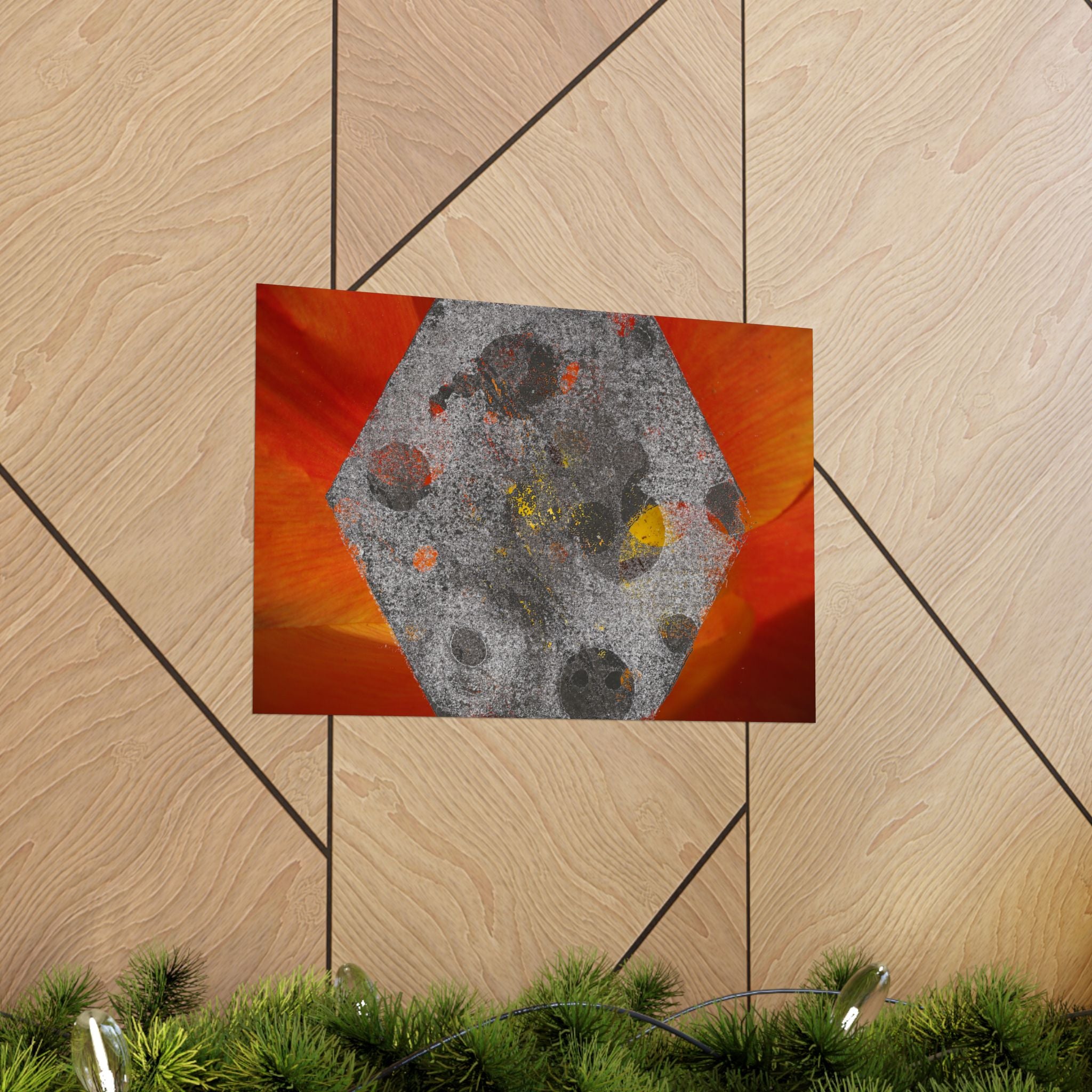 Abstract Hexagon Art Poster — Red Orange Matte Horizontal Print