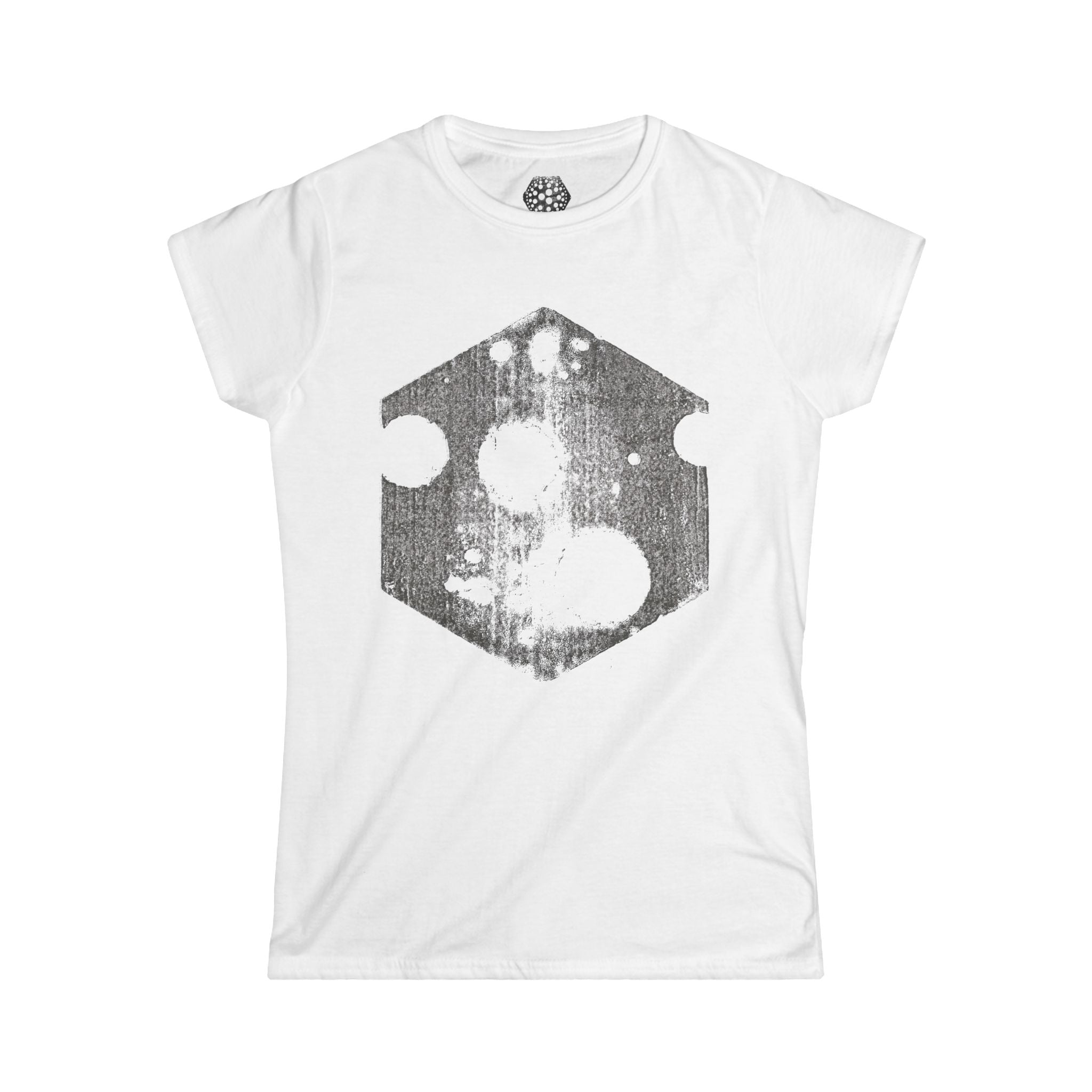 Dames T-shirt — T-shirt met een verweerde zeshoekige kaasprint 