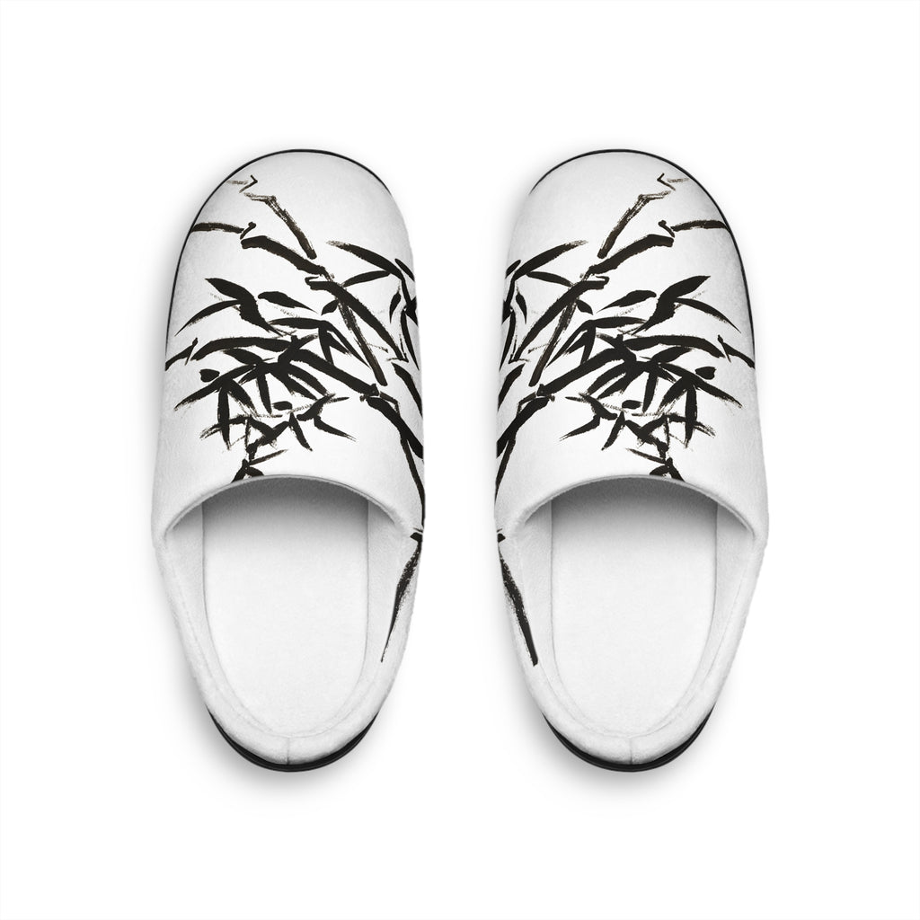 Men's Bamboo Print Indoor Slippers – Black Brushstroke Home Slides