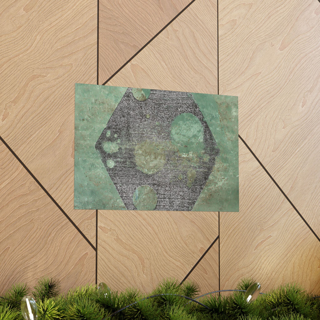 Geometric Hexagon Moon Art Matte Horizontal Poster | Green Abstract Celestial Print