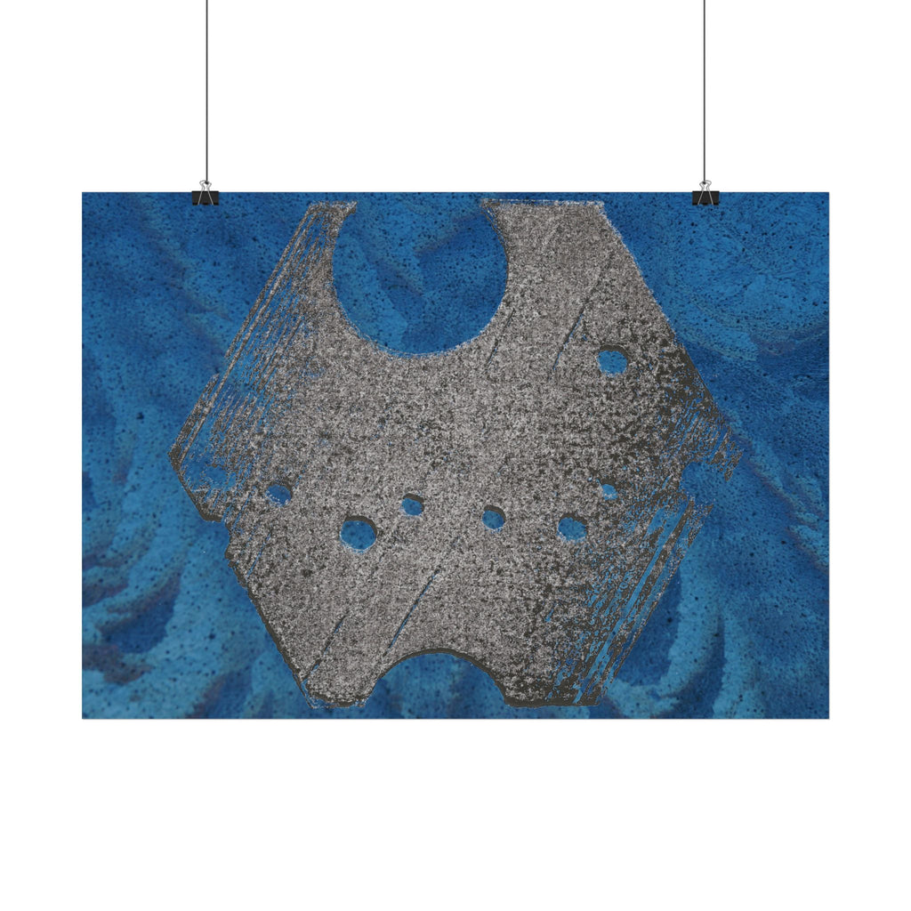 Abstracte blauwe textuur met metallic geometrische vormen poster 