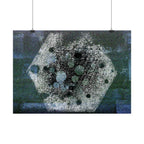 Abstract Hexagon Collage Poster — Moody Blue Geometric Wall Art
