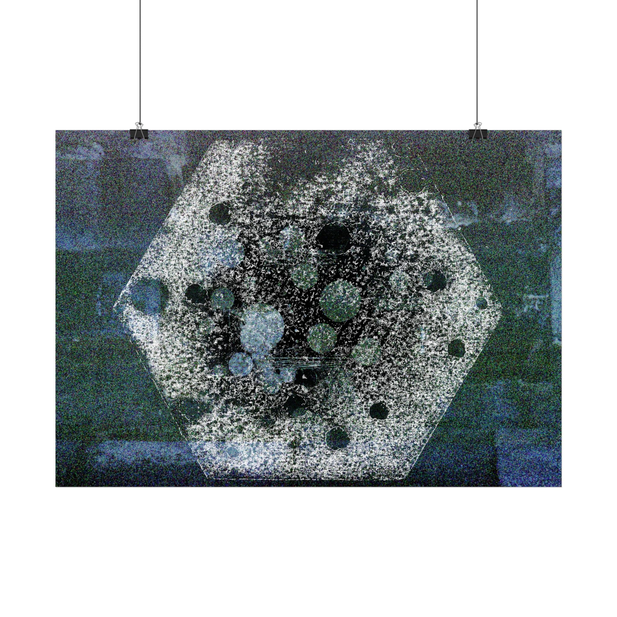 Abstract Hexagon Collage Poster — Moody Blue Geometric Wall Art