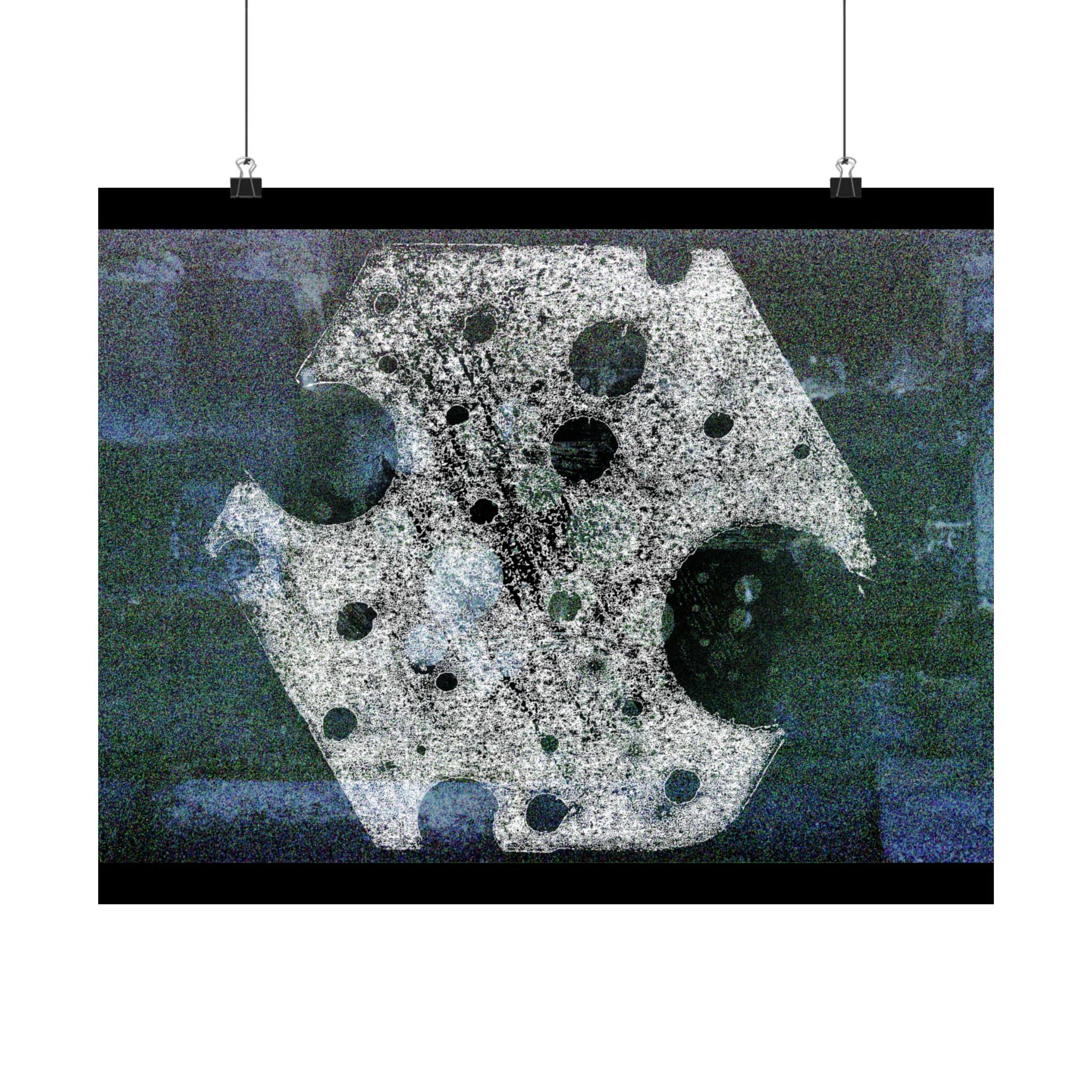 Abstracte matte poster met maankraters — Surrealistische ruimtekunst voor aan de muur 