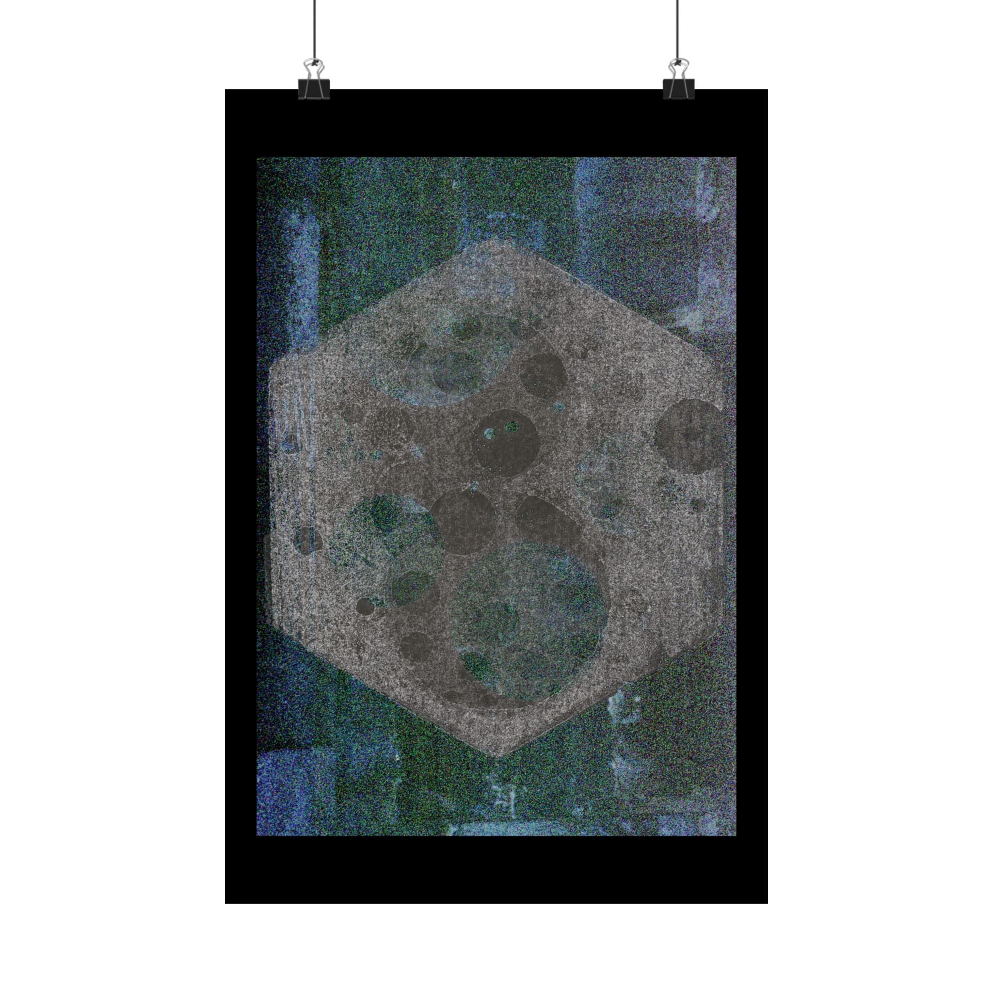 Abstract Hexagon Moon Matte Poster — Moody Blue-Green Wall Art