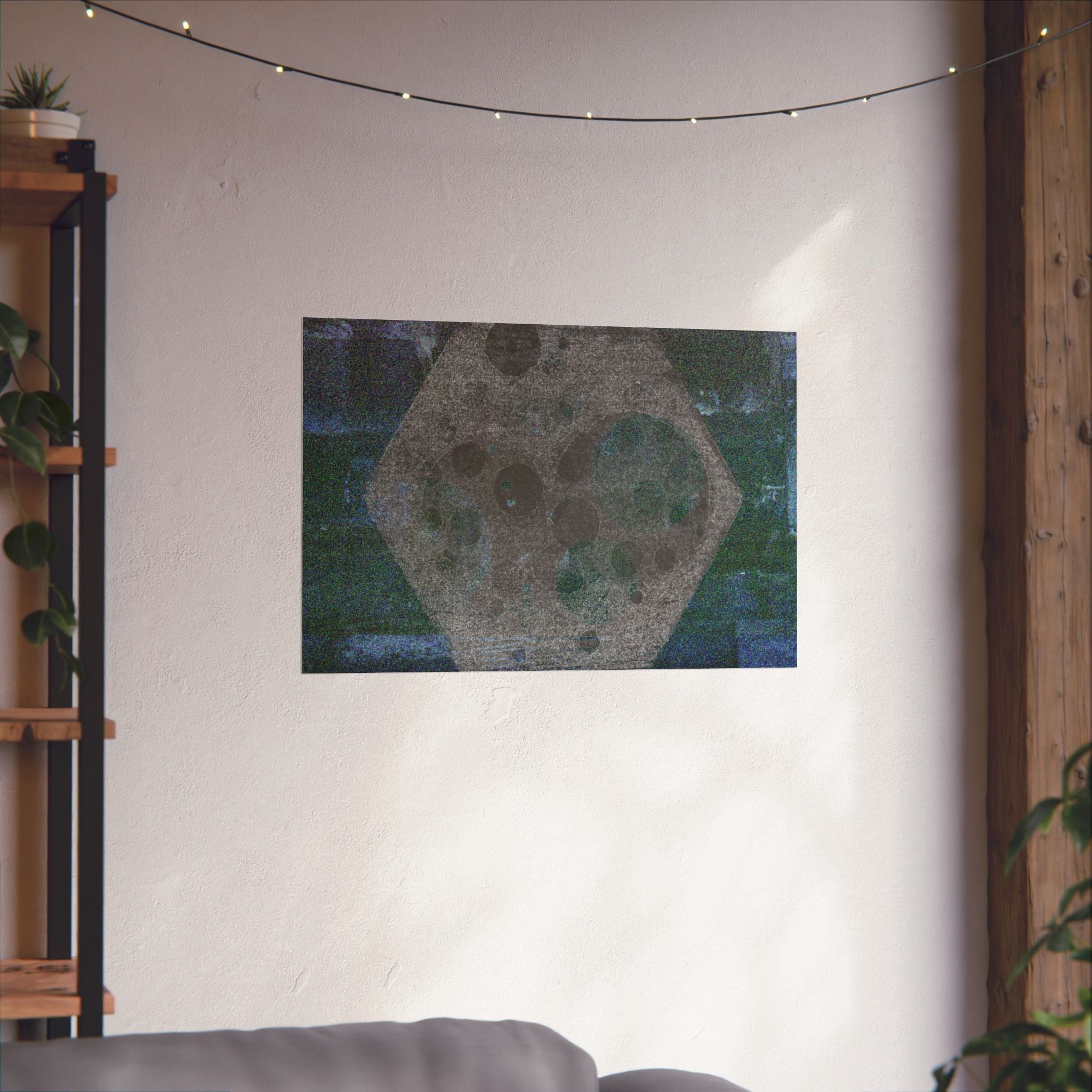 Abstract Moon Hex Matte Poster — Geometric Lunar Wall Art (Horizontal)