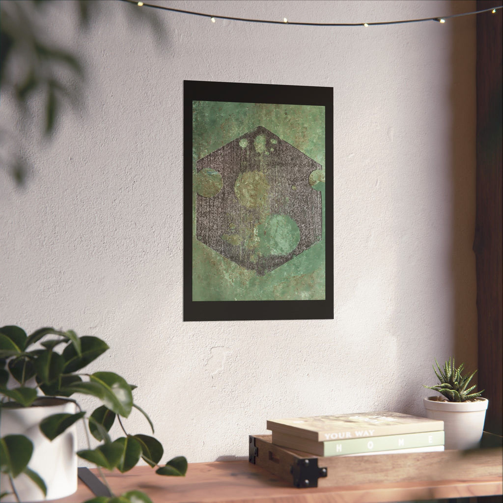 Abstract Geometric Hexagon Art Matte Vertical Poster | Green Textured Circles