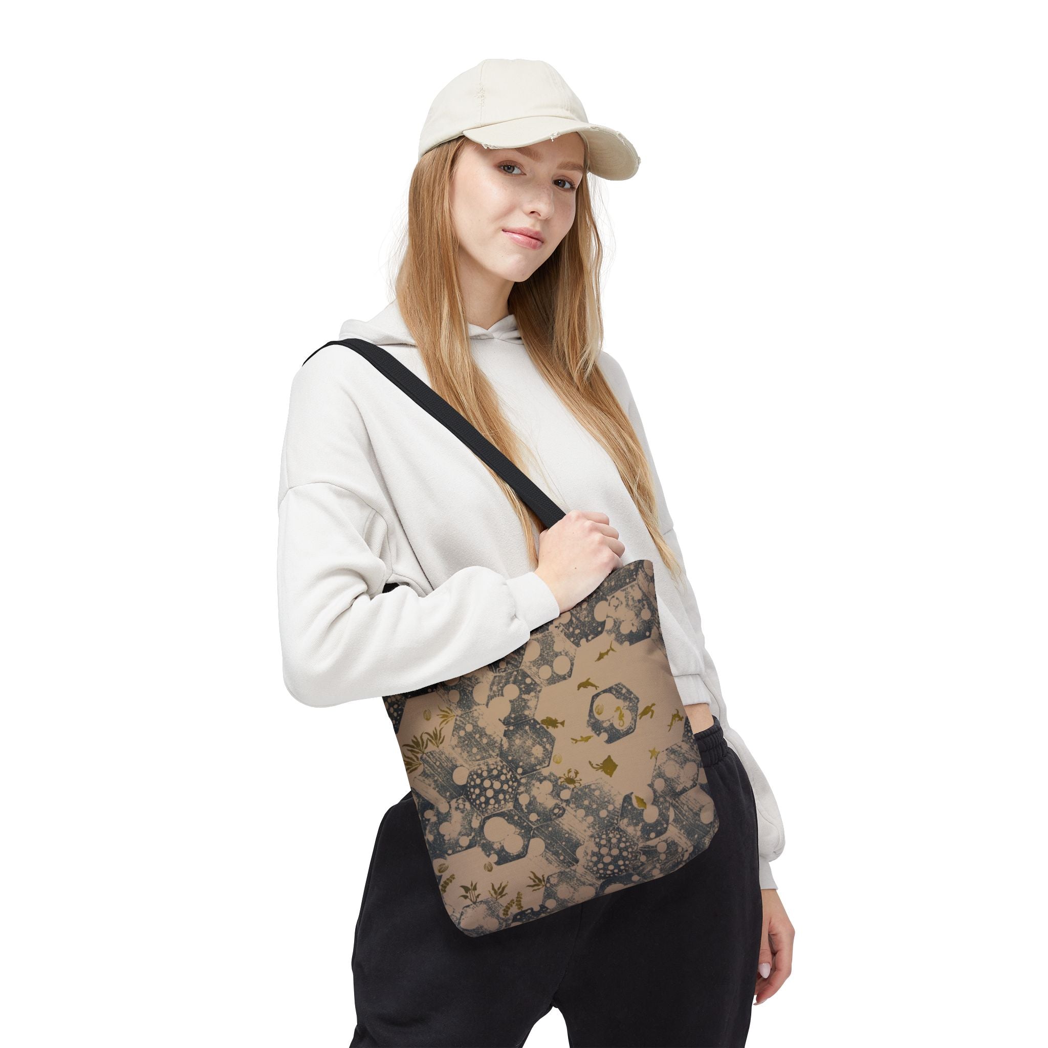Abstract Marble Pattern Tote Bag — Neutral Honeycomb Bubble Design