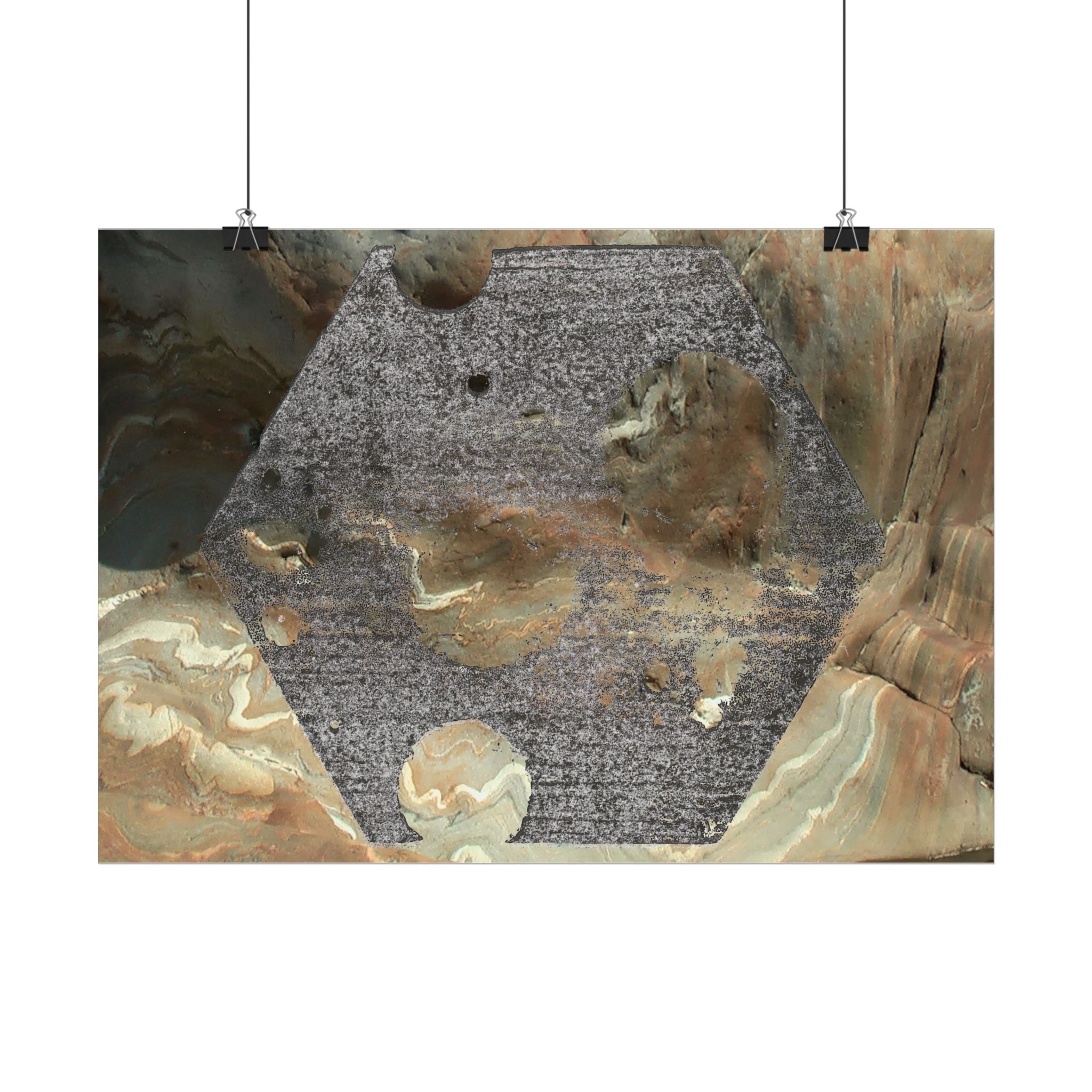 Abstracte zeshoekige poster in aardetinten | Geometrische muurdecoratie 