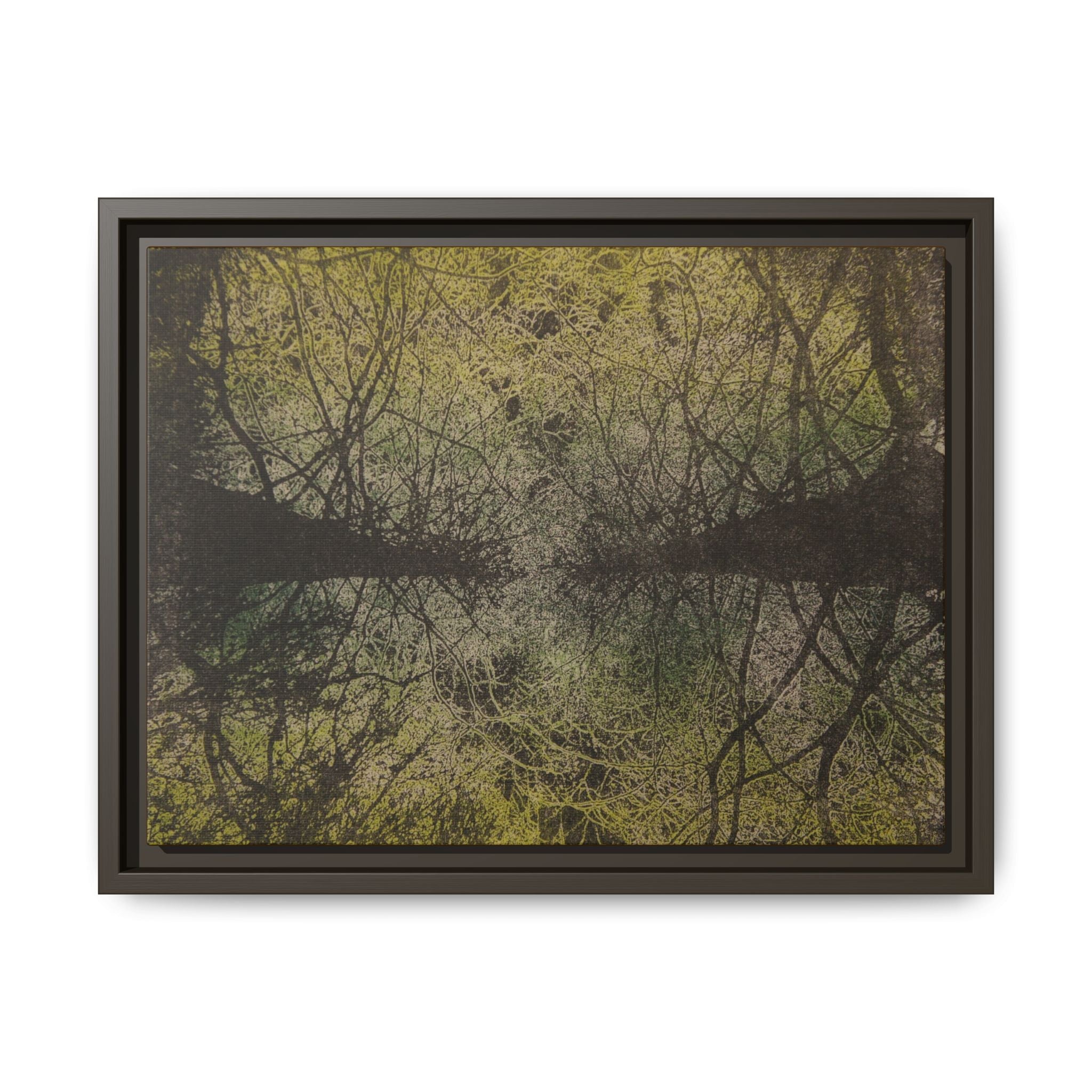 Framed Matte Canvas Art, no 28 — Twin Tree Wood-Carving Reproduction (Black, Modern Gray & Husk)