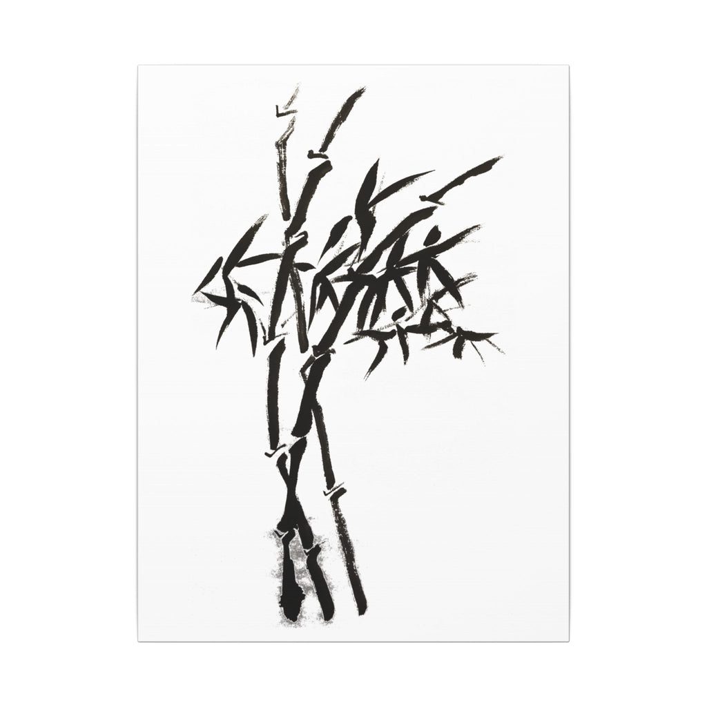 Zen bamboe inkt schilderij canvas print — Minimalistische zwart-witte muurdecoratie 
