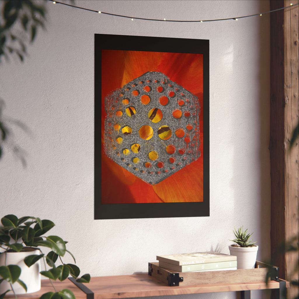 Hexagon Metal Pattern on Orange Petal Matte Poster