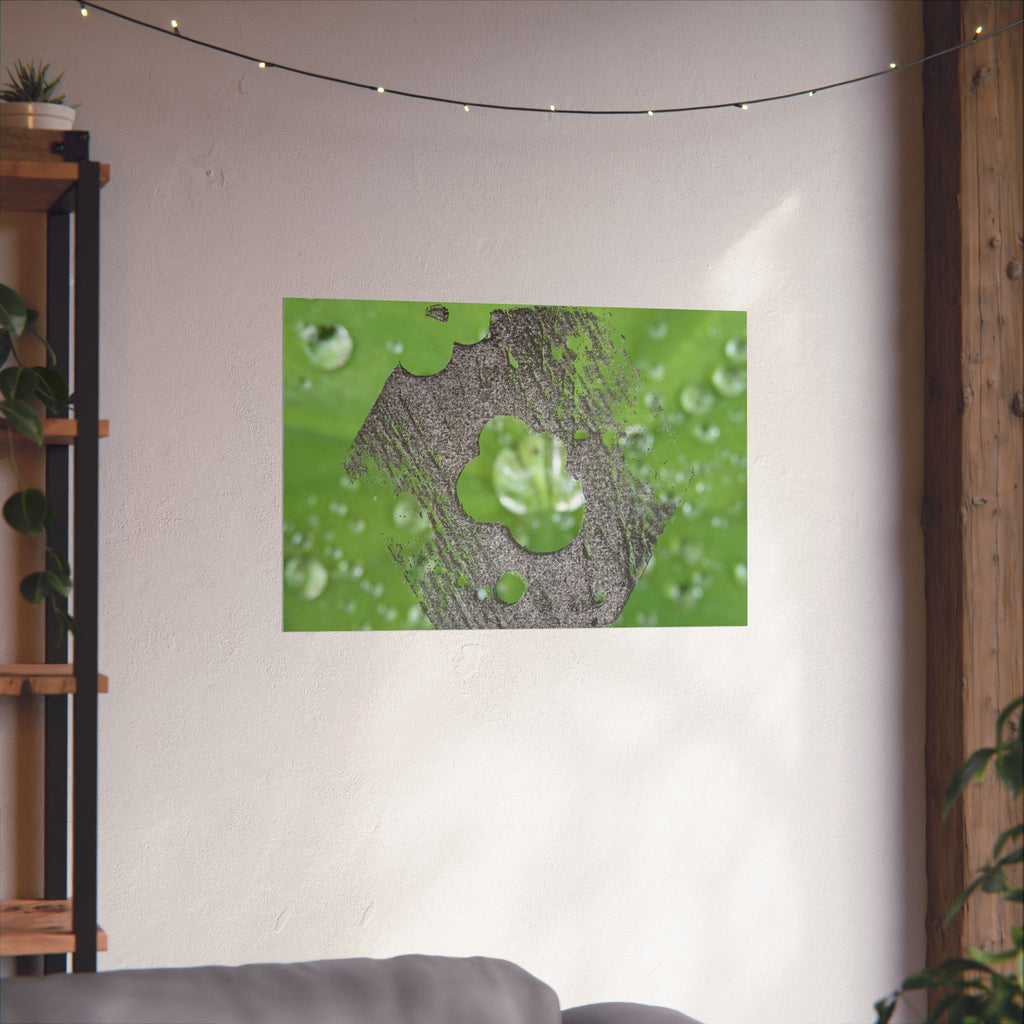 Dewy Leaf Macro Matte Horizontal Posters | Nature Water Droplet Wall Art