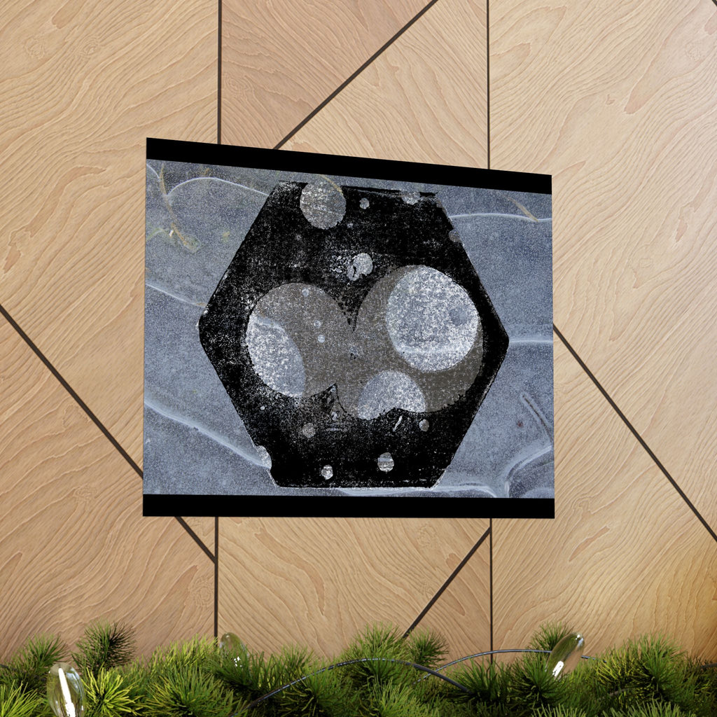 Abstract Hexagon Planet Matte Poster — Industrial Black & Gray Wall Art