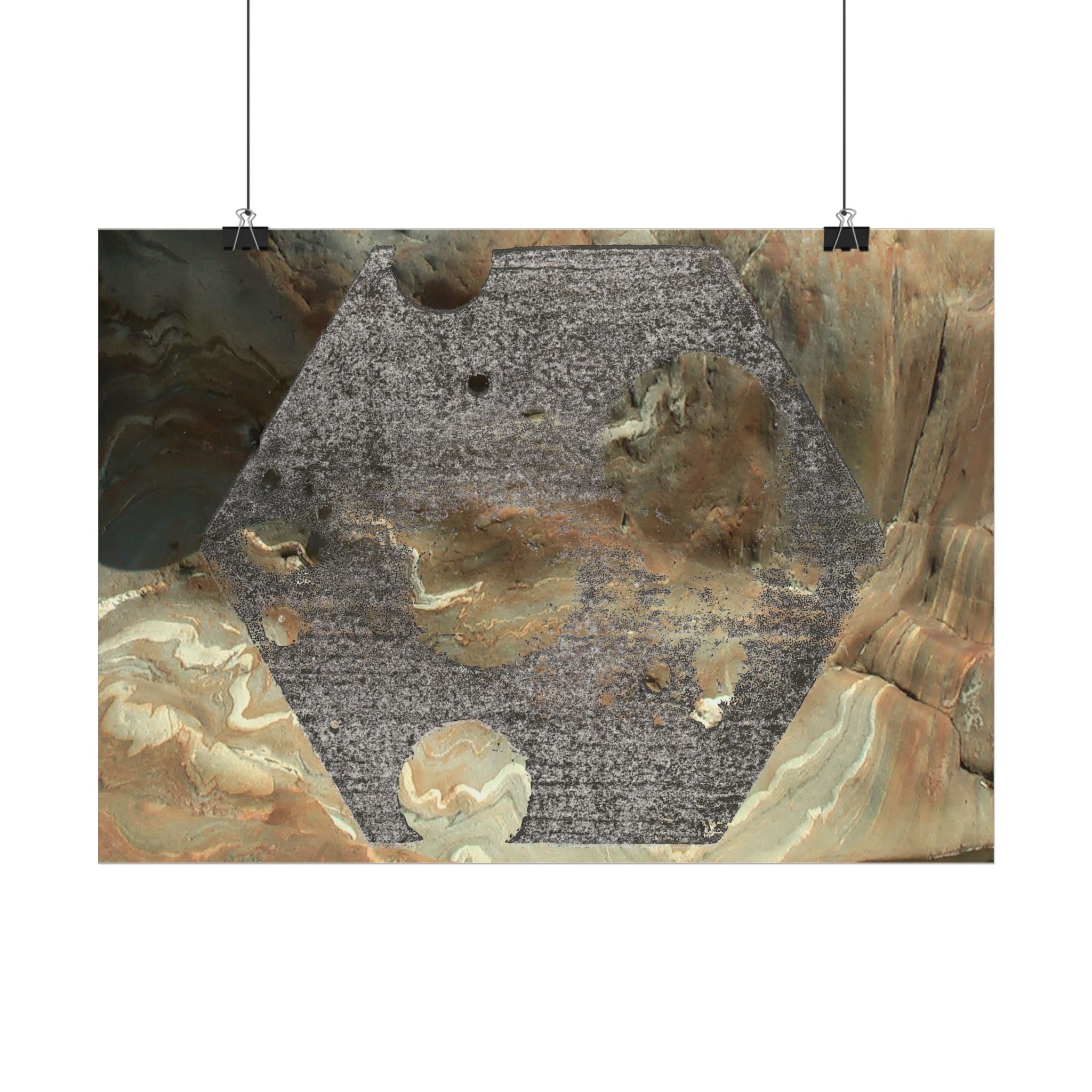 Abstracte zeshoekige poster in aardetinten | Geometrische muurdecoratie 