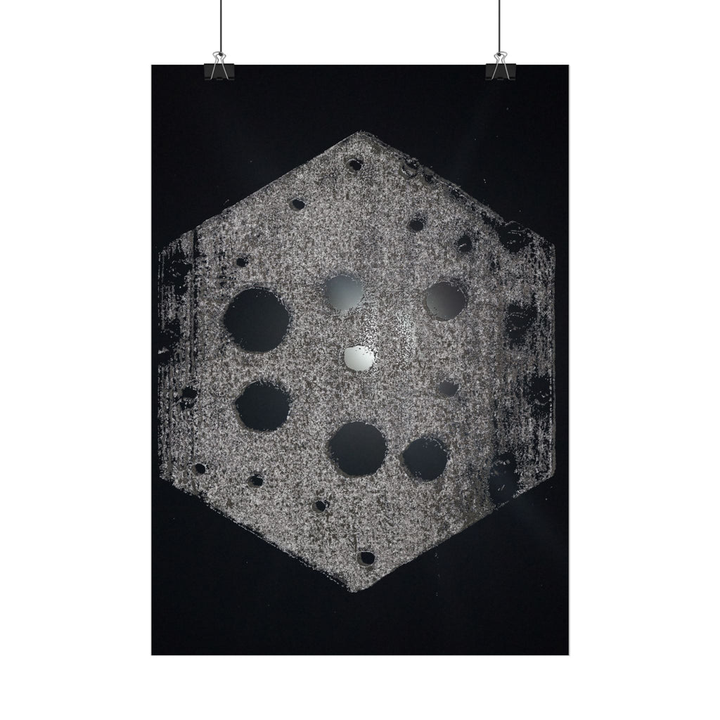 Vertical Poster — Abstract Hexagon Moon Art (Minimalist Monochrome Wall Print)