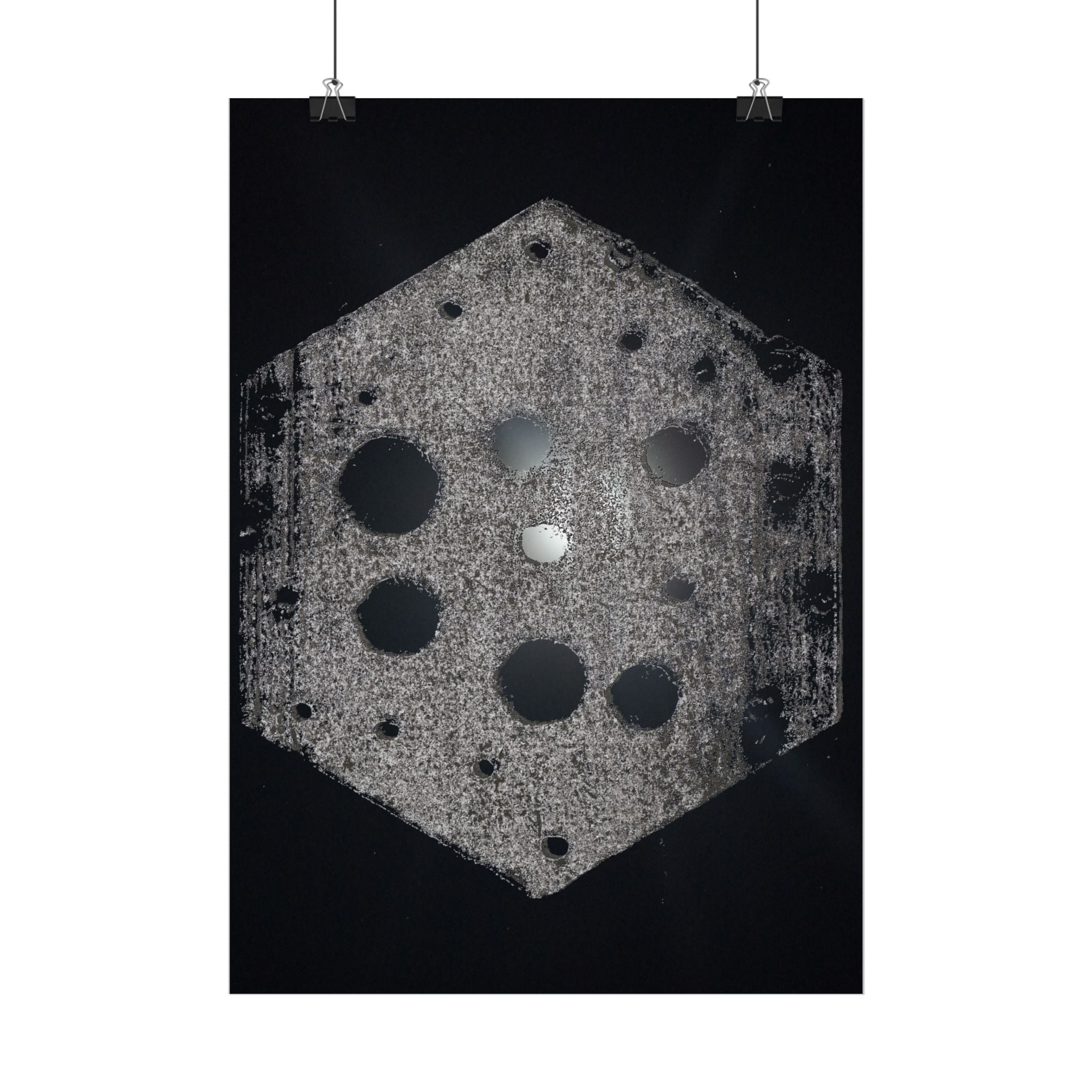 Vertical Poster — Abstract Hexagon Moon Art (Minimalist Monochrome Wall Print)