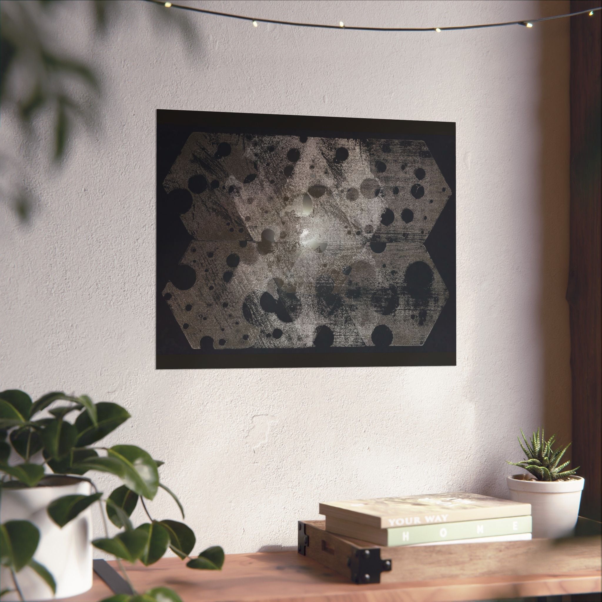Abstract Hexagon Dots Matte Poster — Monochrome Industrial Wall Art