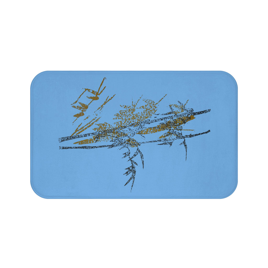 Blue Abstract Floral Bath Mat — Modern Nature-Inspired Bathroom Rug