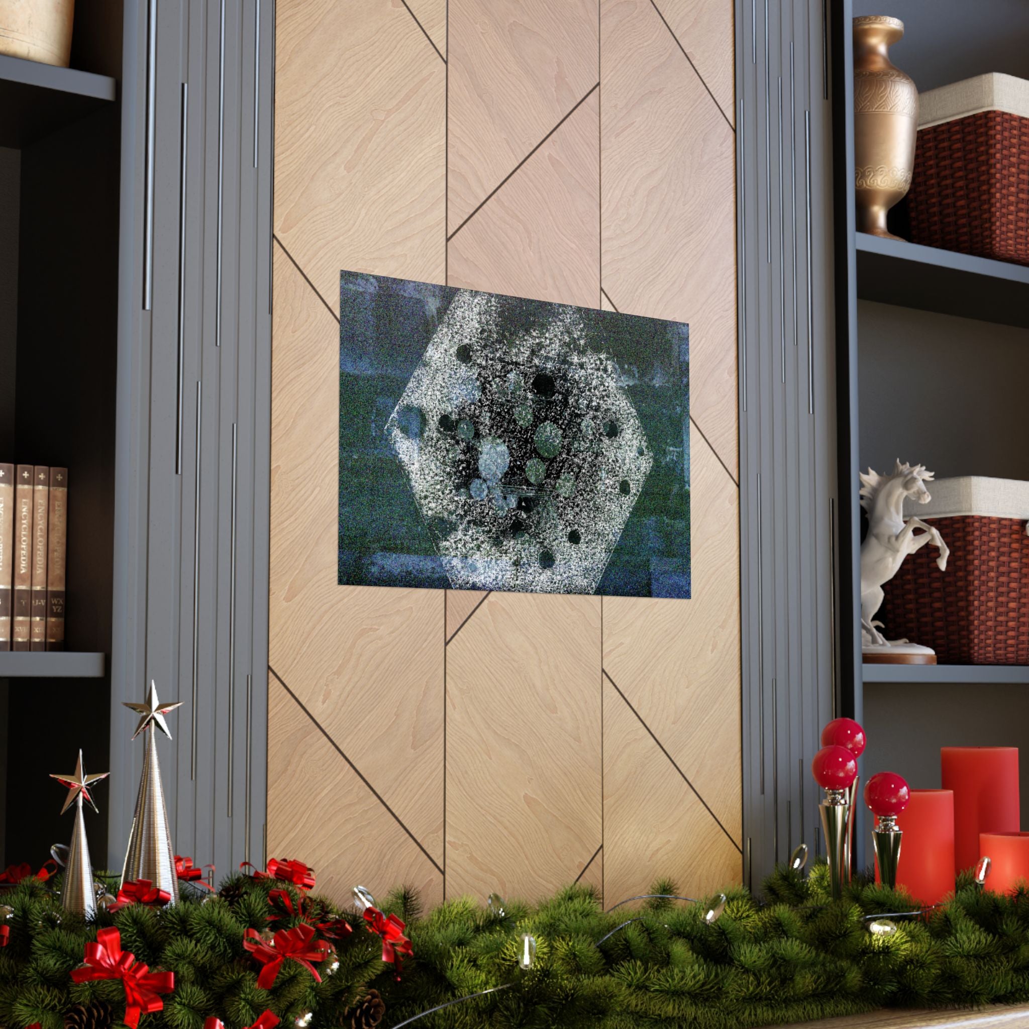 Abstract Hexagon Collage Matte Poster — Moody Blue Geometric Wall Art