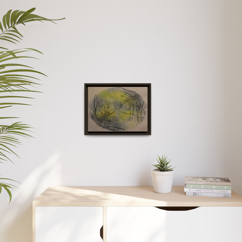 Framed Matte Canvas Art, no 23 — Twin Tree Wood-Carving Reproduction (Black, Graphite Shimmer & Vintage Gold)