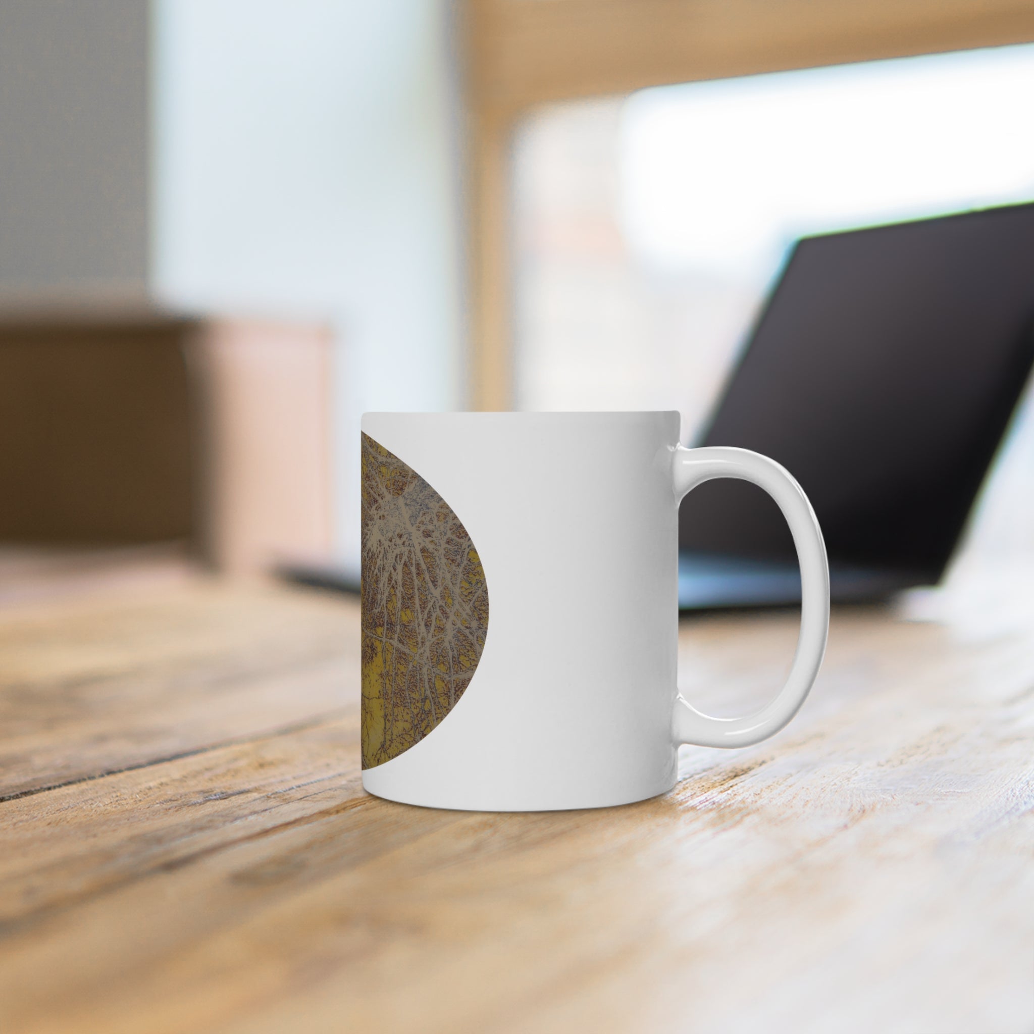 Abstract Gold Leaf Ceramic Mug — Organic Web Texture Coffee Cup - no 37