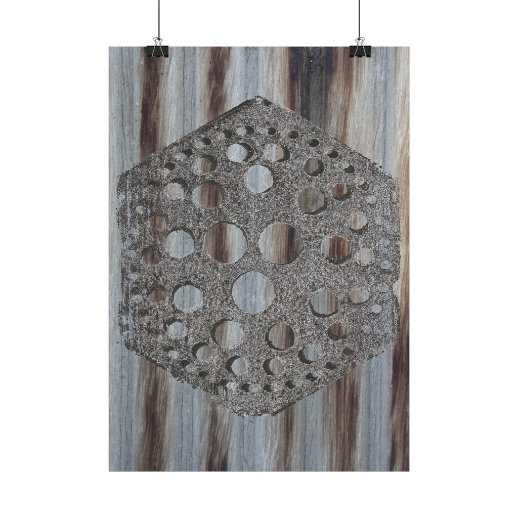 Rustieke honingraatposter, verticale poster | Zeshoekige wanddecoratie, textuur van schuurhout 